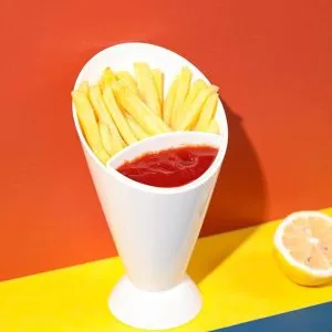 French fries and dip sauce snack holder regerly plastic portable french fries salad cup bowl supplied with dip container white for restaurant home kitchen