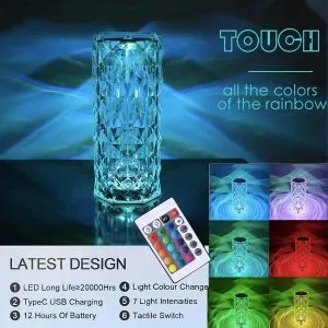 16 color changing crystal lamp rgb night light touch lamp usb romantic led rose diamond table lamps for living room party dinner diwali christmas decor creative lights remote touch